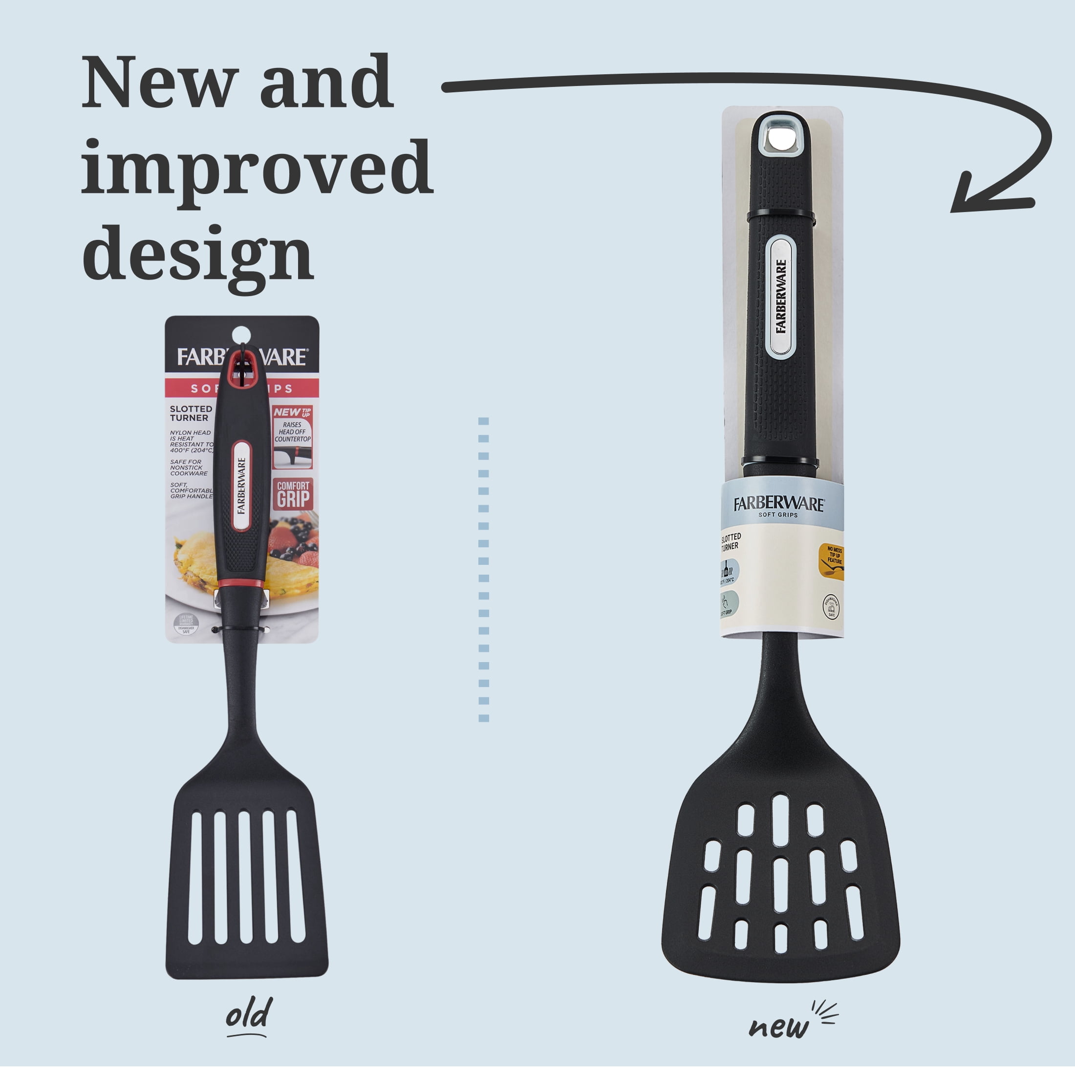 Farberware Soft Grips Nylon Slotted Spatula/Turner Black with Slate Blue Accents