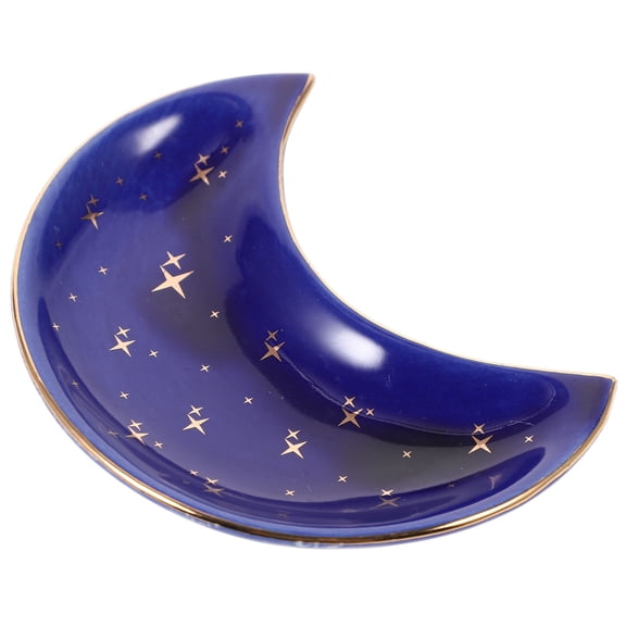 YUYUETIME Ceramic Tray Blue Moon Shaped for Home Storage and Display 1Pc