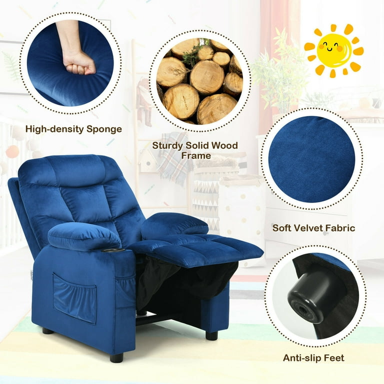Gymax Kids Youth Size Recliner Chair with Cup Holder, Velvet