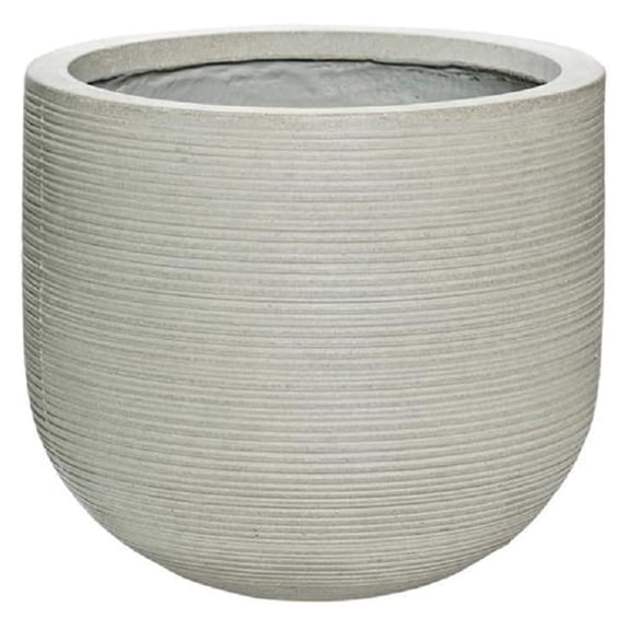 Round Horizontal Ridged Ficonstone Flower Pot 12" H x 14" W - Light Gray Indoor Outdoor Planter by Potter Pots