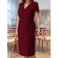 thumbnail image 4 of Women'S V Neck Short Sleeve Dress Solid Color Plus Size Casual Summer Maxi Day Gown Office Wear Wine Red XL, 4 of 7