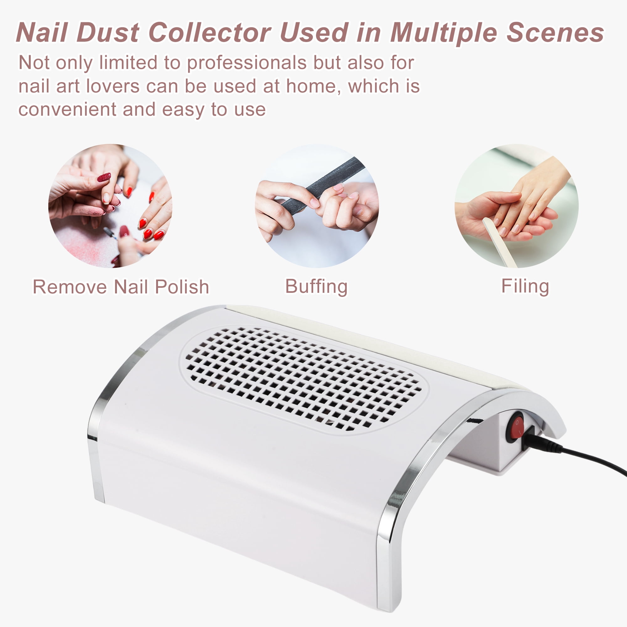 Unique Bargains Nail Dust Collector 80W Nail Vacuum Dust Collector Low Noise Dust Collector With 2 Dust Bag White