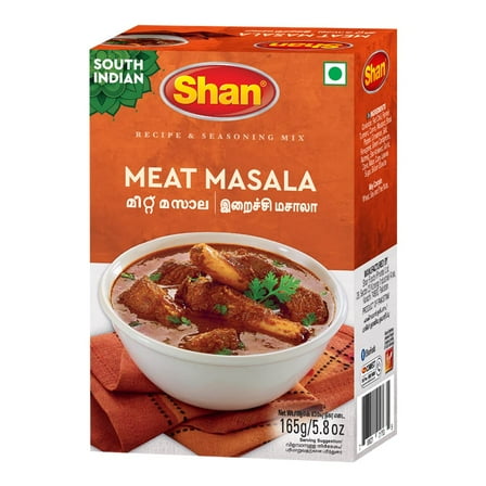 Shan Meat Masala Recipe & Seasoning Mix 165g (5.78oz) Pack of 1 - Spices Blend for South Indian Curry - Suitable for Vegetarians - Airtight Bag in a Box