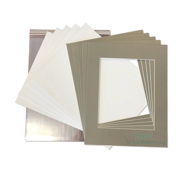 The Display Guys 16x20 Pack of 25 Textured Gray Picture Photo Matting Mat Boards + Backing Boards + Clear Plastic Bags Complete Set