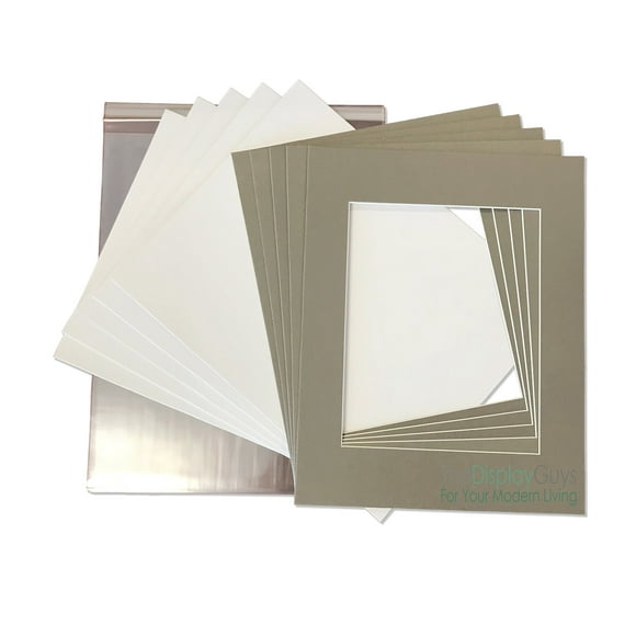 The Display Guys Lot de 25 Panneaux de Passe-Partout Texturés Gris pour Photos 16x20 + Panneaux de Support + Sacs en Plastique Transparents Ensemble Complet