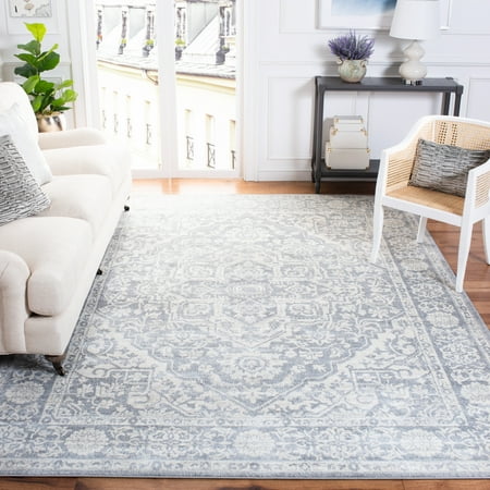 SAFAVIEH Brentwood Jaymz Floral Bordered Area Rug  9 ft.  x 12 ft. Light Grey/Ivory