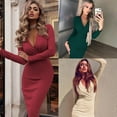 thumbnail image 2 of New Women's Dress Popular Deep V Ruffle Hip Long Dress, 2 of 10