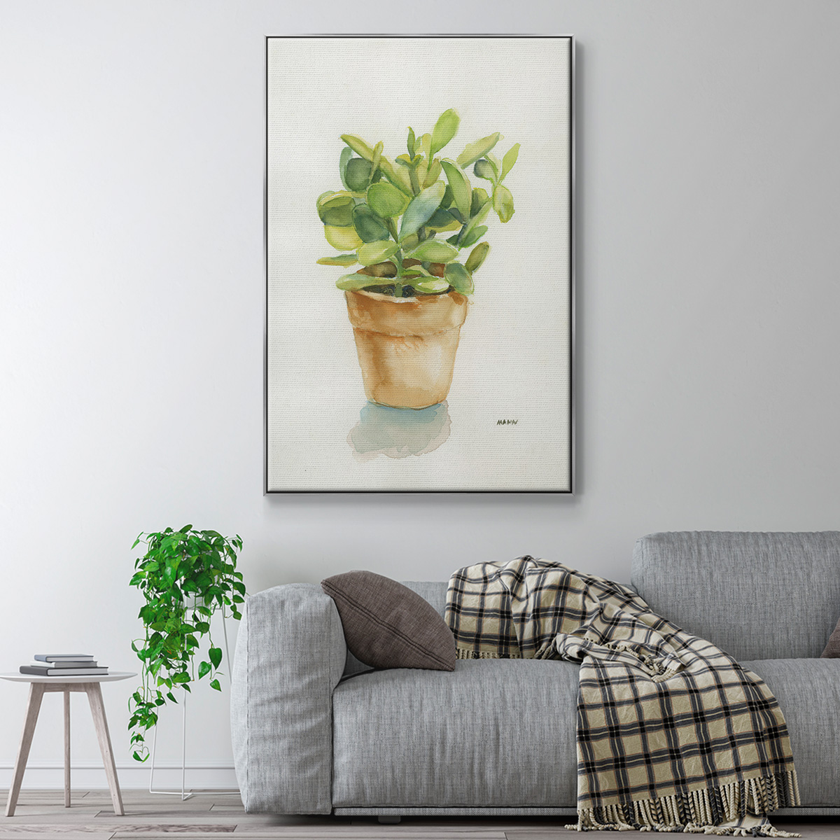 Succulent I Framed Premium Gallery Wrapped Canvas - Ready to Hang - 27 x 41 - Silver Floating Frame