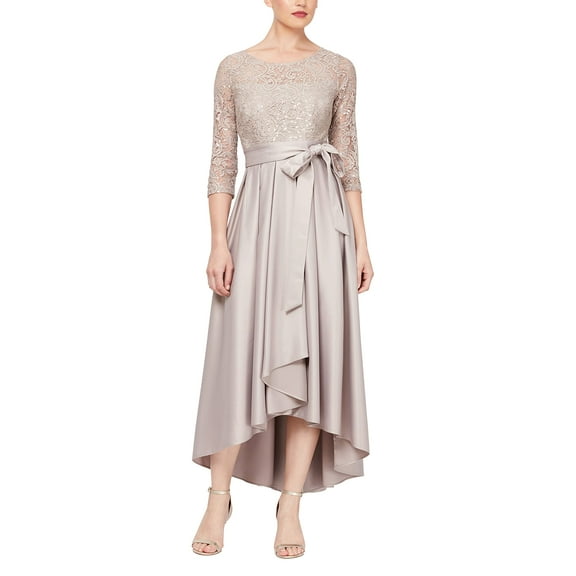 Alex Evenings Women's Lace Satin Ballgown Party Cocktail Dress with Pockets 16 Buff Sequined Bodice