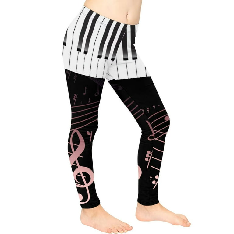 FKELYI Kids Leggings with Music Piano Keys Size 12-13 Years Soft Running  Yoga Pants High Waisted Butt Lift Comfy Playing Youth Tights