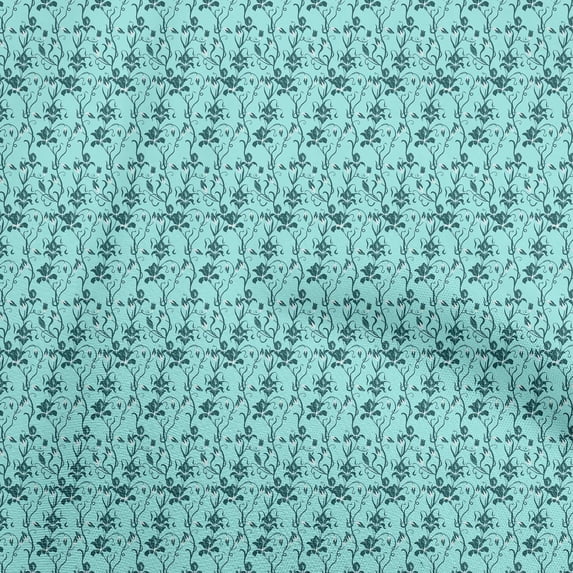 oneOone Cotton Poplin Aqua Blue Fabric Floral Quilting Supplies Print Sewing Fabric By The Yard 42 Inch Wide