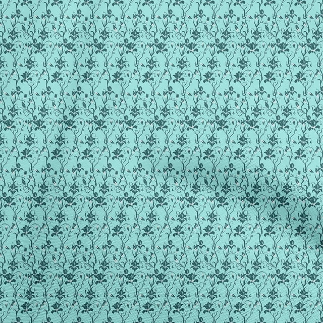 oneOone Velvet Aqua Blue Fabric Floral Sewing Craft Projects Fabric Prints By Yard 58 Inch Wide