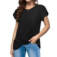 thumbnail image 2 of Camiseta de manga corta con cuello redondo para mujer, Tops de manga de pétalo con dobladillo fruncido, elegantes, holgados, de Color sólido, 2 of 6
