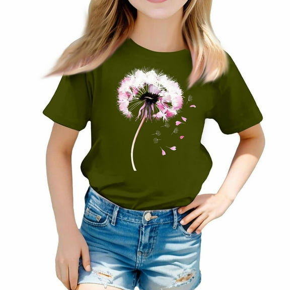 PINQI Kids Graphic Tees Cute Cat Sunflower T Shirts Girls Summer Short Sleeve Tops Cotton Crewneck Athletic Basic Tee