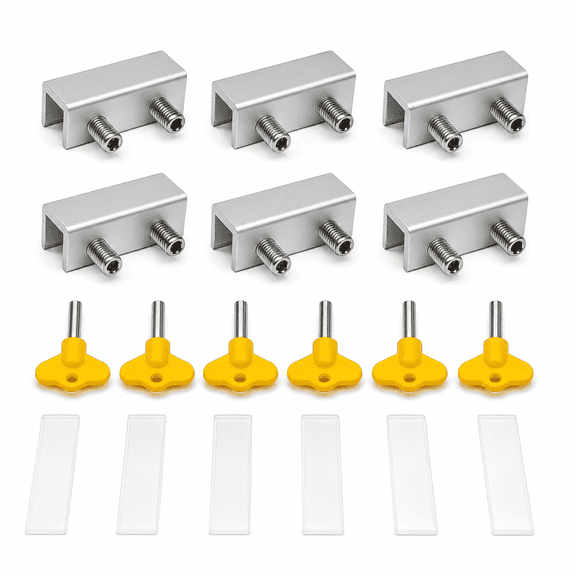 6 Pack Adjustable Sliding Window Security Locks with Keys,Aluminum No Drill Window Stops for Sliding Windows,Silver