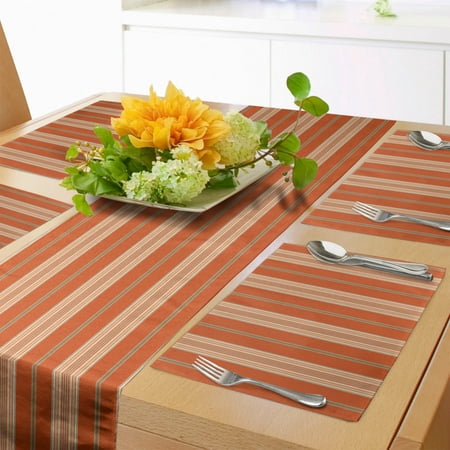 

Burnt Orange Table Runner & Placemats Retro Themed Illustration of Earth Tones Stripes Geometric Simple Design Set for Dining Table Placemat 4 pcs + Runner 14 x90 Burnt Orange Tan by Ambesonne