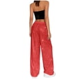 thumbnail image 6 of WULMLEO Women Sparkly Sequin Wide Leg Pants Shiny Elastic Low Rise Drawstring Palazzo Pant Glitter Baggy Party Long Trouser Red S, 6 of 7