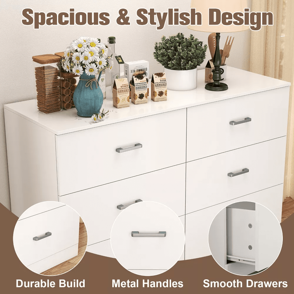 SUGIFT 6 Drawer Dresser, Large Wooden Horizontal Storage Organizer for Bedroom, Living Room or Closet