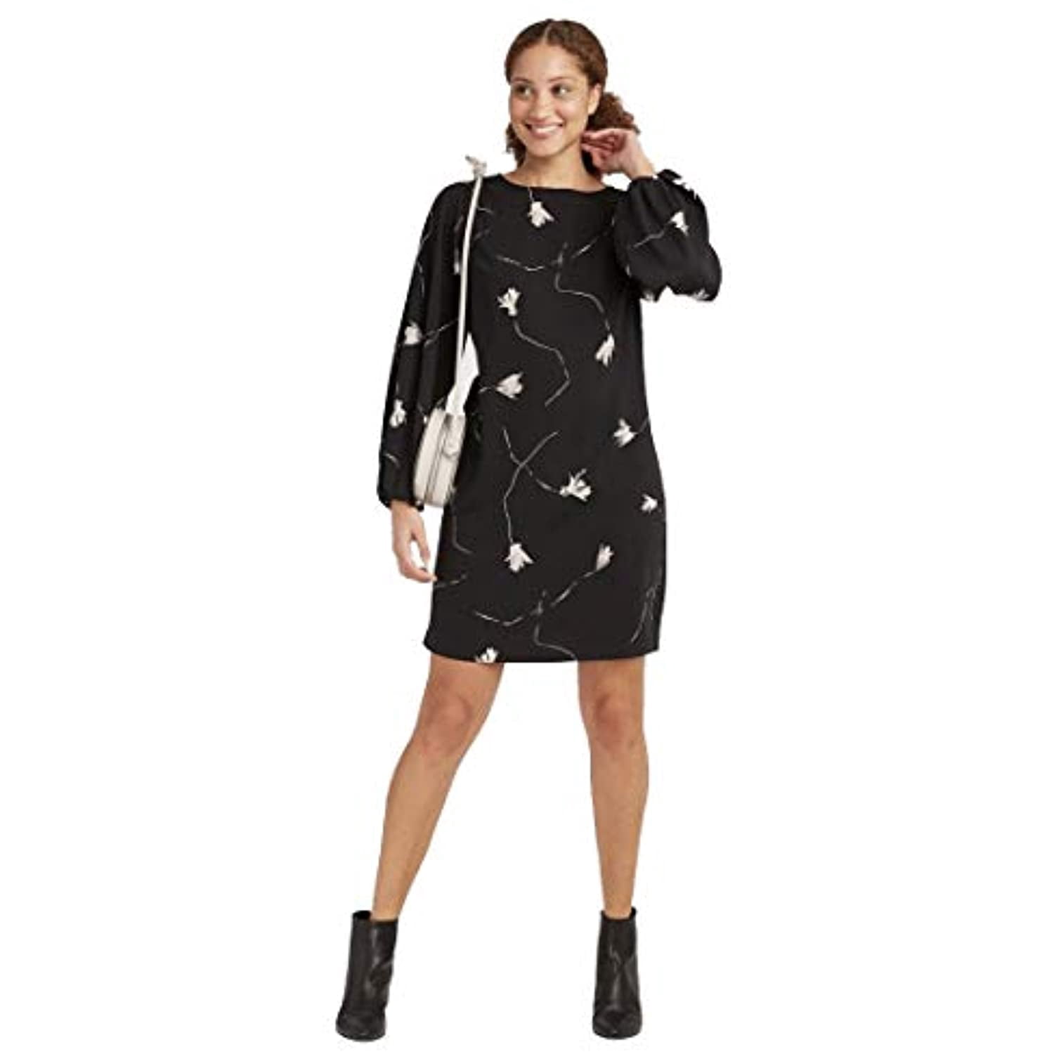 Floral Print Long Sleeve Dress Black XS 