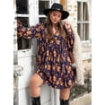 thumbnail image 6 of Women's Plus Size Floral V Neck Balloon Sleeve Dress 100% viscose Lightweight Flowing Fabric Perfect for Day Wear, 6 of 7