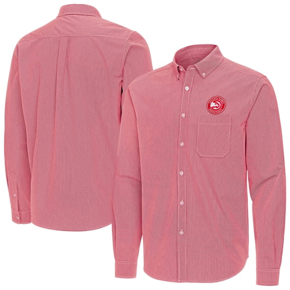 Men's Antigua Red Atlanta Hawks Porter Woven Long Sleeve Button-Down Shirt