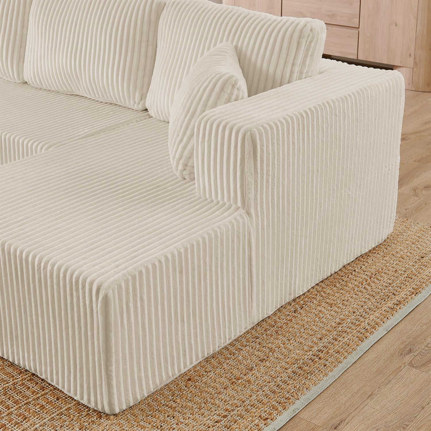 Demi Bonn 132" U-Shaped Modular Sectional Sofa, Modern Corduroy Couch for Living Room & Bedroom, Minimalist Comfy Sleeper Sofa, Beige