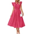 thumbnail image 1 of Vestido midi ZESICA 2025 de verano bohemio con cuello en V y manga ondulada, 1 of 8