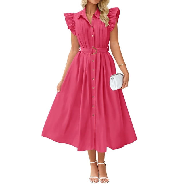 Vestido midi ZESICA 2025 de verano bohemio con cuello en V y manga ondulada