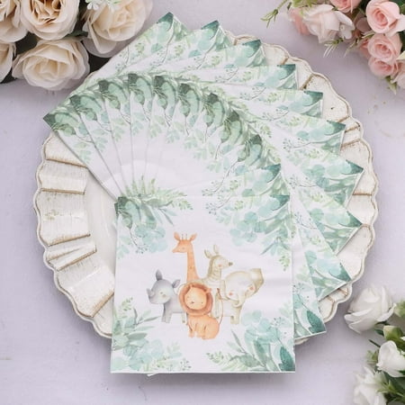 Efavormart 20 Pack Safari Print Paper Beverage Napkins, Jungle Theme Disposable Party Napkins - 18 GSM