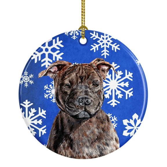 Staffordshire Bull Terrier Staffie Winter Snowflakes Ceramic Ornament