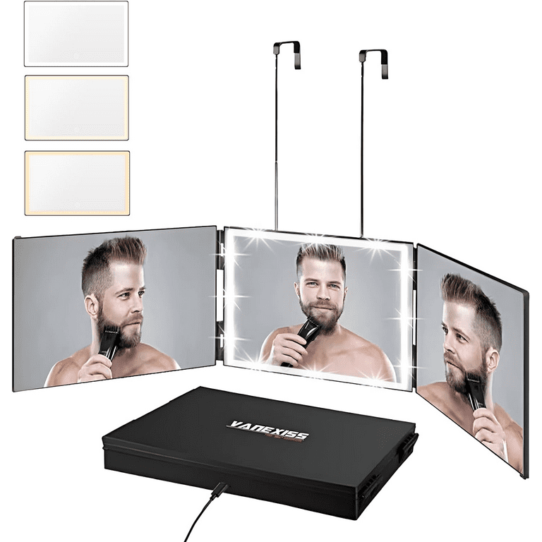 Vanexiss Rechargeable 3 Way Mirror for Hair Cutting, Real