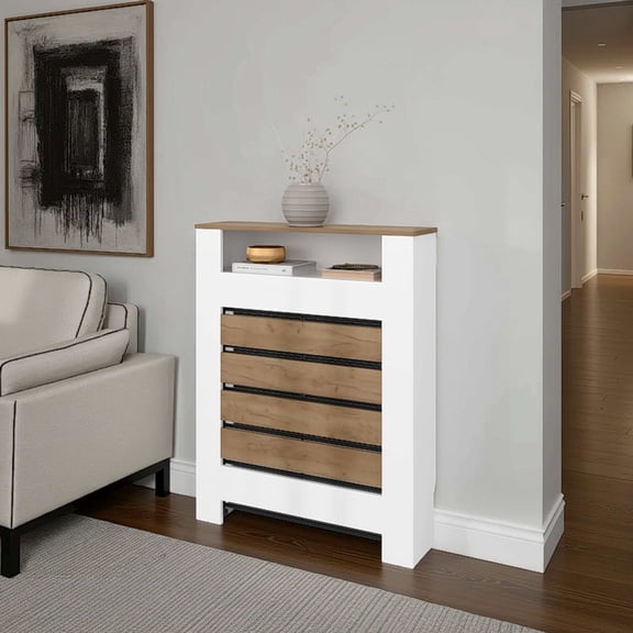 Natural Oak and White Radiator Cover with Storage,