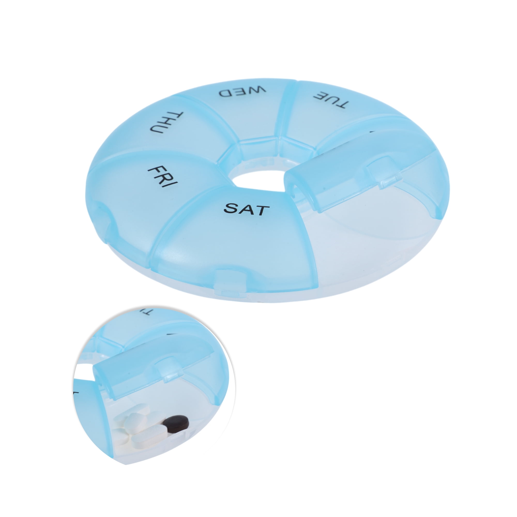 Unique Bargains Lightweight 7 Grids Circular Pill Case with Individual Compartments Blue