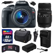 Angle View: Canon EOS Rebel SL1 (100D) Digital SLR with 18-55mm STM and Sigma 70-300mm f/4-5.6 DG Macro Lens with 32GB Memory + Large Case + Extra Battery + Charger + Memory Card Wallet + Cleaning Kit 8575B003