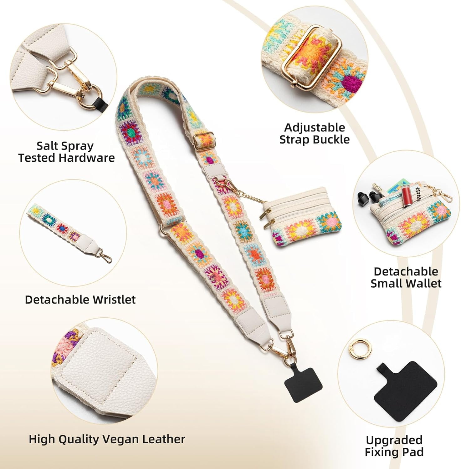 Crossbody Phone Strap with Zippered Pouch,Clip and Go Strap for Phone with Wallet,Adjustable Phone Lanyard Wrist Strap