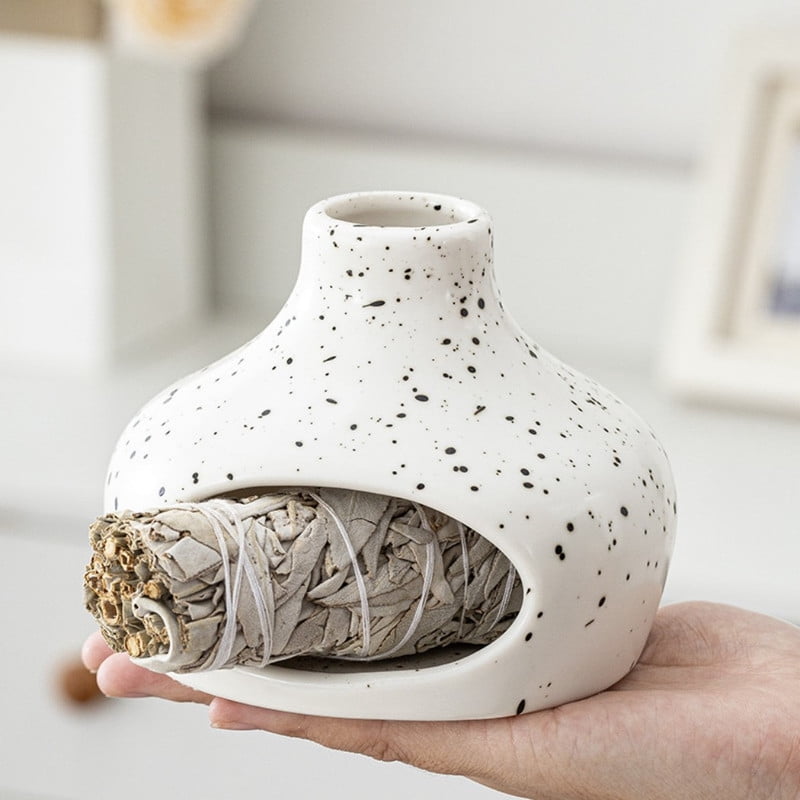 Speckled White Glaze Palo Santo Holder - Ceramic Incense Burner with Ash Catcher, Wabi-Sabi Style Palo Santo Holder Stick Holder for Smudging, Meditation, Yoga & Scandinavian Home Decor