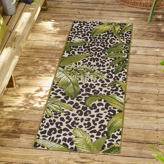 Unique Loom Outdoor Botanical Collection Area Rug - Andromeda (2' x 6' Runner Green/Ivory)