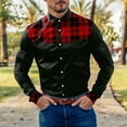thumbnail image 3 of Camisas s Para Hombre Camisa de manga larga con botón de solapa y bloque de color a cuadros informal a la para hombre (Black, XL), 3 of 5