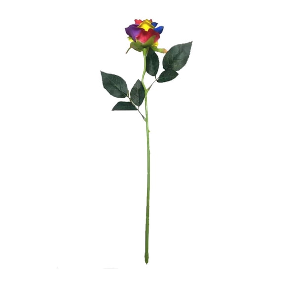 Vibrant Artificial Rainbow Rose Long Stem Decorative Faux Flower for Home, Wedding, Event, and Gift Arrangements