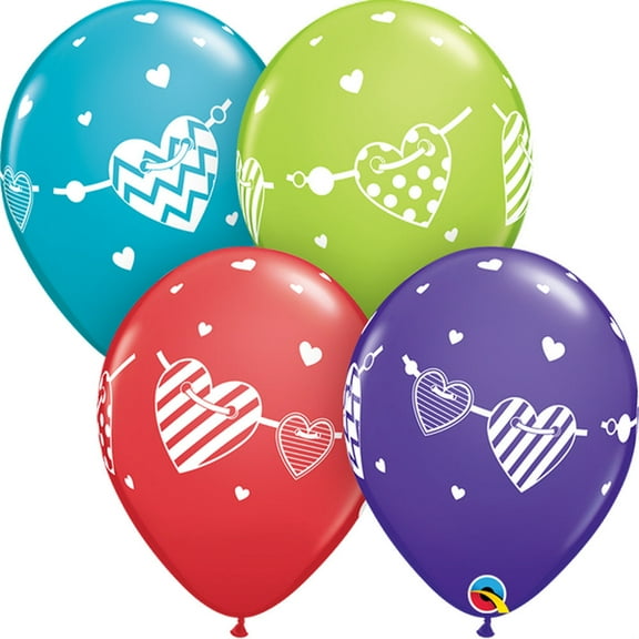 11 inch Qualatex Banner Hearts Latex Balloons (6 Pack) - Party Supplies Decorations