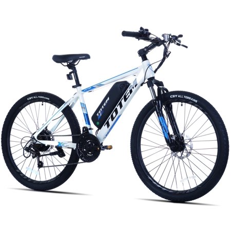 Electric Mountain Ebike for Adults 26" - 350W Motor, 20MPH, 36V 10.4Ah Battery, Shimano 21-Speed Gears, Upgraded Stem, UL2849 Certified, White