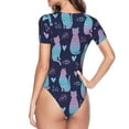 thumbnail image 4 of The Xecao Silhouette Cats Women's Crew Neck Body Suit, a short-sleeved bodysuit and basic swimsuit, both comfort and style for dating and daily life, 4 of 9