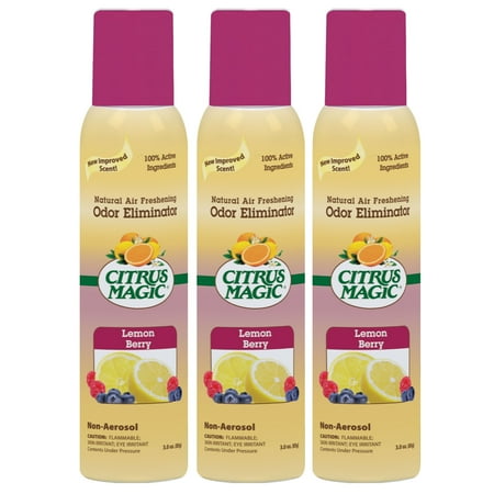 Pure Citrus Air Freshener - Citrus Magic Natural Odor Eliminating Air Freshener Spray Lemon Berry, Pack of 3, 3.0-Ounces Each