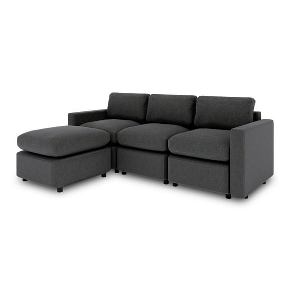 Sofá Seccional Modular De 3 Plazas + Otomano | Gris Carbón