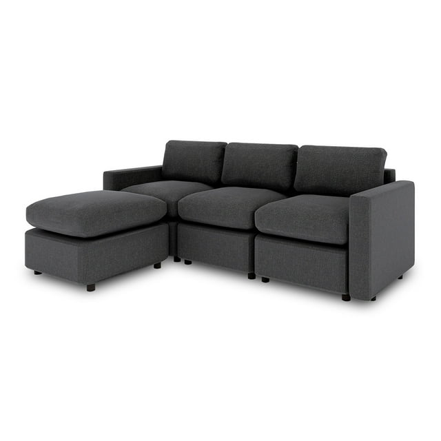 Sofá Seccional Modular De 3 Plazas + Otomano | Gris Carbón
