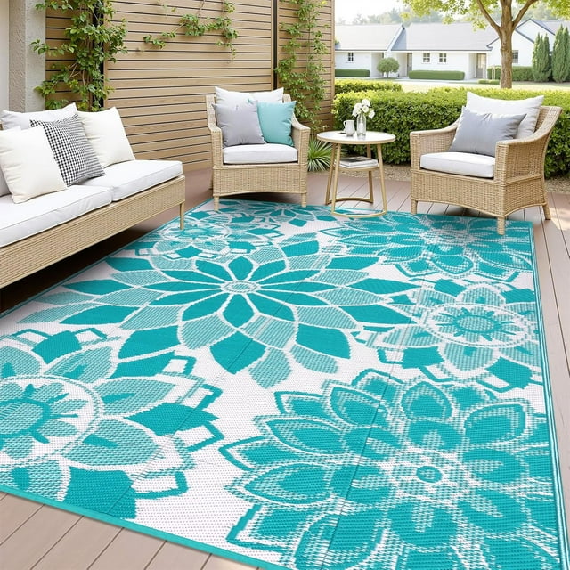 Outdoor Rug for Patio &#;x Reversible Plastic Straw Area Rugs Mat Mat for Camper Indoor Outdoor Carpet for Rv Deck Porch Picnic Beach Balcony Teal &