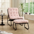 thumbnail image 2 of Patio Outdoor Lounge Chair with Ottoman Comfy Sling Recliner with Puffy Cushion Black Frame Pink Cushion, 2 of 14