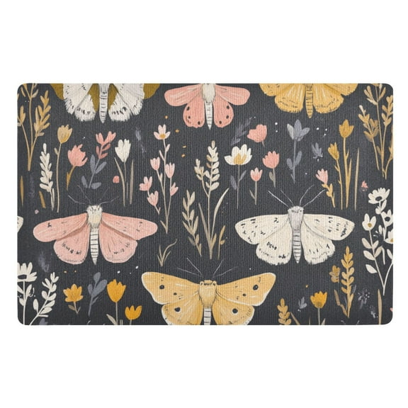 Moths and Floral on Dark Ground Floor Door Mat Outdoor Indoor for Home Entrance Welcome Mats 32"x20"