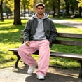 thumbnail image 5 of Men's Oversized Baggy Casual Sweatpants, Elastic Drawstring Waist Loose Wide Leg Trousers, Soft Comfort Knit Bottoms With Practical Side Pockets For Streetwear Daily Activities Pink 2XL, 5 of 8