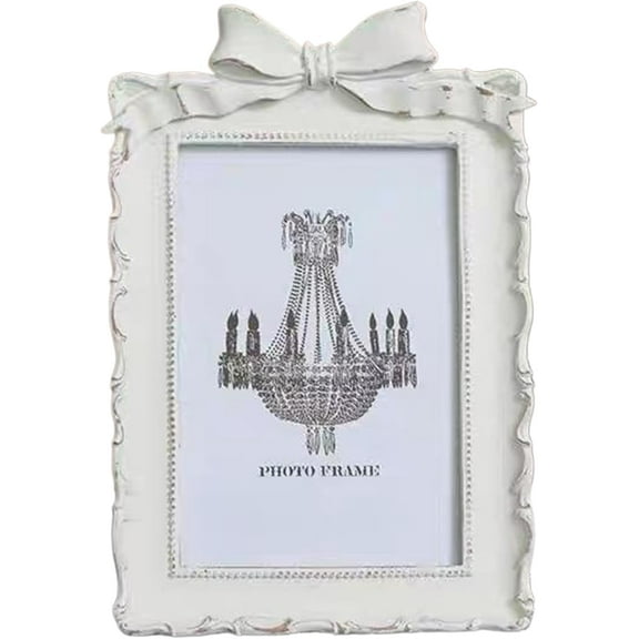 4 x 6 Vintage Picture Frame: Resin Antique Small Picture Frames, Ornate Textured Hand-Crafted Bowknot Photo Frames, Victorian Retro Decorative Gold Picture Frame 4x6 Gallery Wall Frames (White)